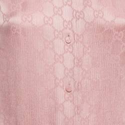 Pre Owned Gucci Pink GG Monogram Crinkled Silk Long Sleeve Shirt M