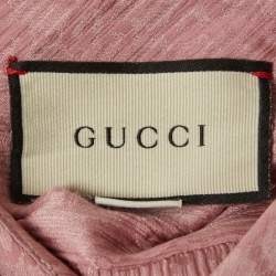 Pre Owned Gucci Pink GG Monogram Crinkled Silk Long Sleeve Shirt M