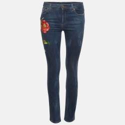 Pre Owned Gucci Blue Floral Embroidered Denim Skinny Jeans S/Waist 27"