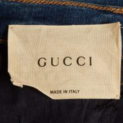 Pre Owned Gucci Blue Floral Embroidered Denim Skinny Jeans S/Waist 27"