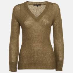 Pre Owned Gucci Olive Green Open Knit Mohair Sweater XS