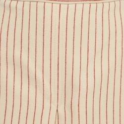 Pre Owned تنورة غوتشي صوف مقلمة كريمي/أحمر بتفاصيل حدوة حصان ميدي مقاس كبير