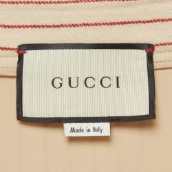 Pre Owned تنورة غوتشي صوف مقلمة كريمي/أحمر بتفاصيل حدوة حصان ميدي مقاس كبير