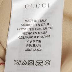 Pre Owned تنورة غوتشي صوف مقلمة كريمي/أحمر بتفاصيل حدوة حصان ميدي مقاس كبير