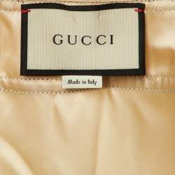 Pre Owned بلوزة غوتشي قماش ساتان مطرزة باللون الكريمي بأزرار أمامية مقاس صغير (سمول)