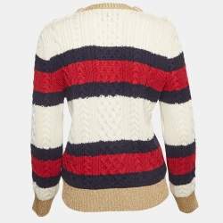 Pre Owned سترة غوتشي بيضاء مخططة ومحاكة بأسلاك لامعة مقاس كبير جدًا (إكس لارج)