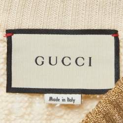 Pre Owned سترة غوتشي بيضاء مخططة ومحاكة بأسلاك لامعة مقاس كبير جدًا (إكس لارج)