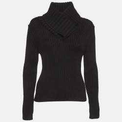 مملوكة مسبقًا كنزة غوتشي سوداء بحياكة مضلعة برقبة عالية مقاس متوسط