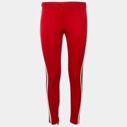 مملوكة مسبقًا Gucci Red Jersey Web Tape Detail Fitted Pants S
