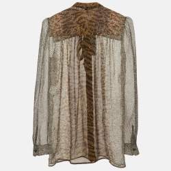 Pre Owned Gucci Multicolour Abstract Print Chiffon Neck Tie Blouse S