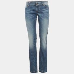 Pre Owned Gucci Blue Denim Straight Fit Leggings M/Waist 30"