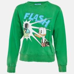 Pre Owned Gucci X Disney Green Graphic Print Cotton Knit Distressed Sweatshirt XS