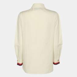 Pre Owned قميص غووتشي قطن مائل للأبيض بكشكشة مقاس صغير