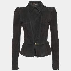 Pre Owned Gucci Black Suede Zip-Up Jacket M