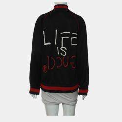 Pre Owned Gucci 2016 'Life Is Gucci' Embellished Bomber Jacket M