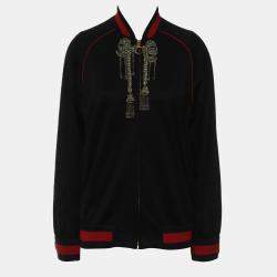 Pre Owned Gucci 2016 'Life Is Gucci' Embellished Bomber Jacket M