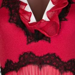 Gucci Red Lurex Knit Contrast Lace Ruffle and Pleat Detail Sleeveless Gown S