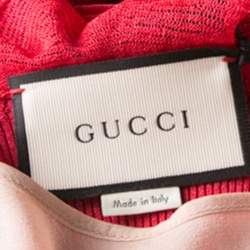 Gucci Red Lurex Knit Contrast Lace Ruffle and Pleat Detail Sleeveless Gown S
