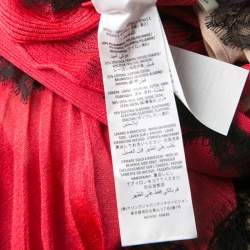 Gucci Red Lurex Knit Contrast Lace Ruffle and Pleat Detail Sleeveless Gown S