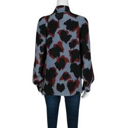 Gucci Abstract Leaf Print Neck Tie Detail Long Sleeve Silk Blouse S