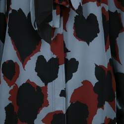 Gucci Abstract Leaf Print Neck Tie Detail Long Sleeve Silk Blouse S