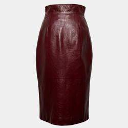 Pre Owned Gucci Burgundy Leather Pencil Skirt IT 38