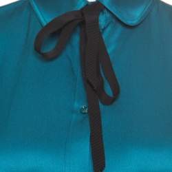 Gucci Peacock Blue Silk Satin Ribbon Tie Detail Long Sleeve Shirt S