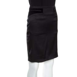 Pre Owned Gucci Black Silk Velvet Trim Pocket Pencil Skirt S
