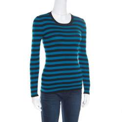 Pre Owned Gucci Black and Blue Striped Crew Neck Sweater XS