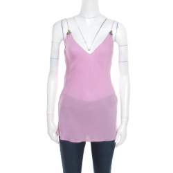 مملوكة مسبقًا توب غوتشي حرير بنفسجي فاتح مزخرف ترتر بحمالات رفيعة S