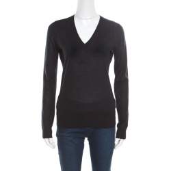Pre Owned Gucci Black Cashmere Silk Knit V Neck Sweater S