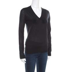 Pre Owned Gucci Black Cashmere Silk Knit V Neck Sweater S