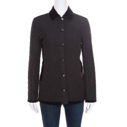 Pre Owned Gucci Equestrian Black Velvet Trim Detail Quilted Jacket S