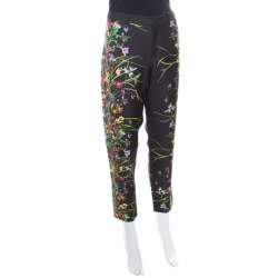 Gucci Black Floral Printed Silk Tapered Pants S
