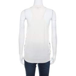 Gucci Off White Floral Printed Silk Paneled Knit Sleeveless Top M
