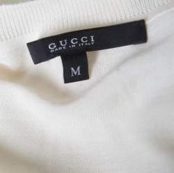 Gucci Off White Floral Printed Silk Paneled Knit Sleeveless Top M