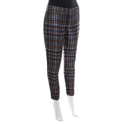 Pre Owned Gucci Metallic Houndstooth Pattern Silk Jacquard Skinny Trousers S