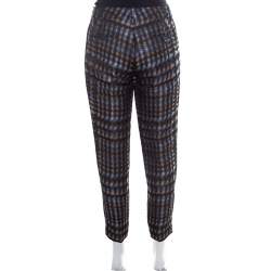 Pre Owned Gucci Metallic Houndstooth Pattern Silk Jacquard Skinny Trousers S