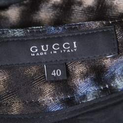 Pre Owned Gucci Metallic Houndstooth Pattern Silk Jacquard Skinny Trousers S