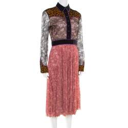 Gucci Multicolor Floral Bonded Lace Plisse Dress M