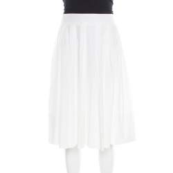 Pre Owned Gucci White Cotton Pleated A Line Skirt M
