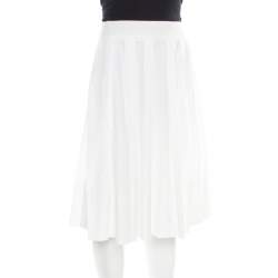 Pre Owned Gucci White Cotton Pleated A Line Skirt M