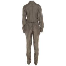 Gucci Olive Green Silk Clinched Waist Tapered Jumpsuit M