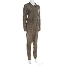 Gucci Olive Green Silk Clinched Waist Tapered Jumpsuit M