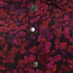 Pre Owned Gucci Red and Purple Floral Printed Silk Neck Bow Detail Long Sleeve Blouse M