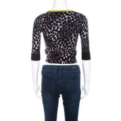 Pre Owned Gucci Black and White Cashmere Printed Cropped Cardigan XS
