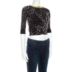 Pre Owned Gucci Black and White Cashmere Printed Cropped Cardigan XS