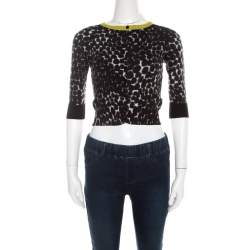 Pre Owned Gucci Black and White Cashmere Printed Cropped Cardigan XS