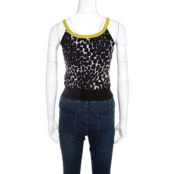 Pre Owned Gucci Black and White Printed Cashmere Top XS
