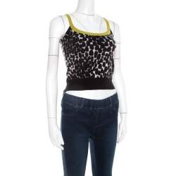Pre Owned Gucci Black and White Printed Cashmere Top XS